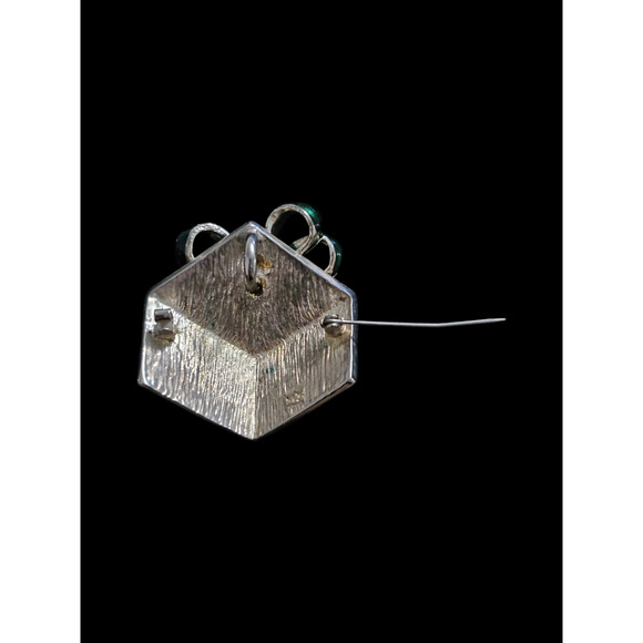 Vintage Pendant Brooch Signed MJ Christmas Present Pendant Enamel Red Green Gold - Picture 8 of 9